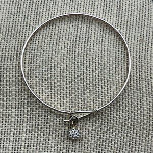 Rhinestone Ball Bangle Bracelet Silver Dangle Teardrop Hook Retro Bling Glam